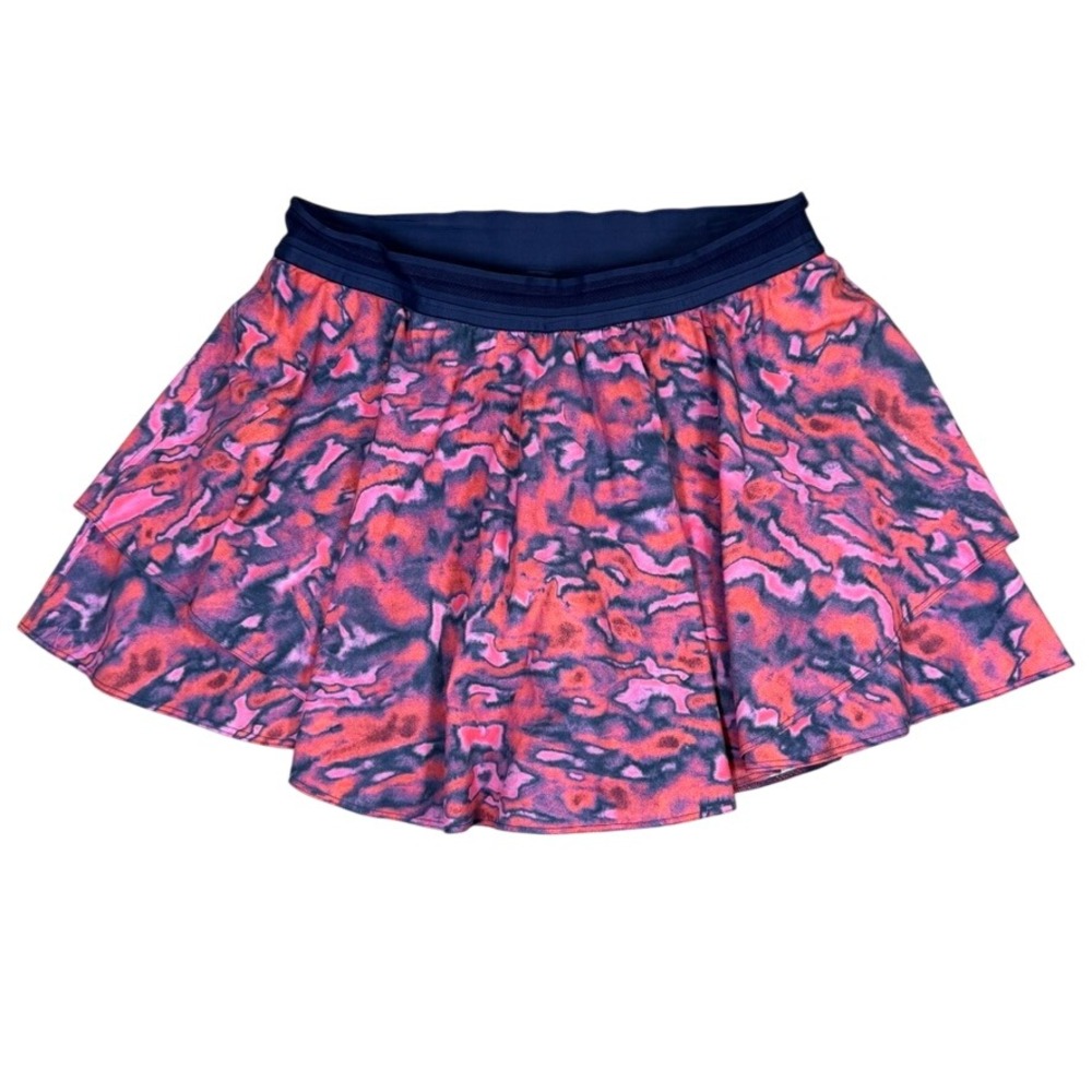 Lululemon Athletic Skort Pink Navy Abstract Print Ruffle Layered Active Skirt 10